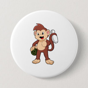 Monkey at Bowling with Bowling ball 3 Inch Round Button