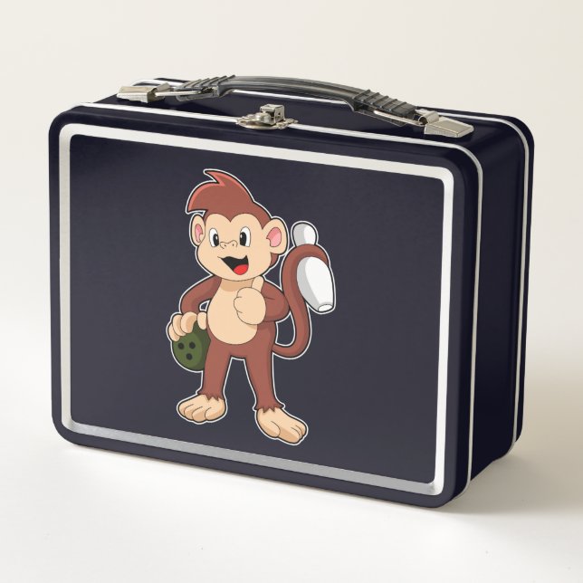Monkey at Bowling with Bowling ball Metal Lunch Box (Front)