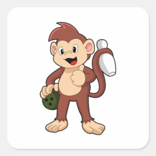 Monkey at Bowling with Bowling ball Square Sticker