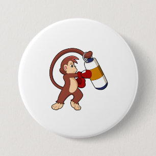 Monkey at Boxing with Punching bag 3 Inch Round Button