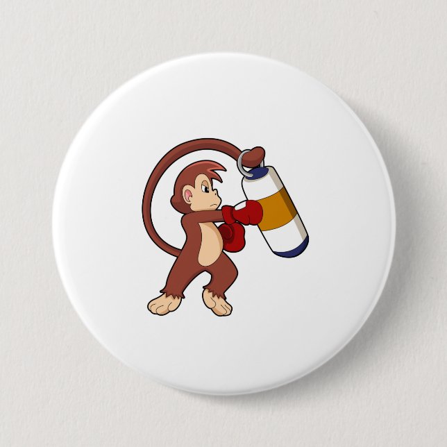 Monkey at Boxing with Punching bag 3 Inch Round Button (Front)