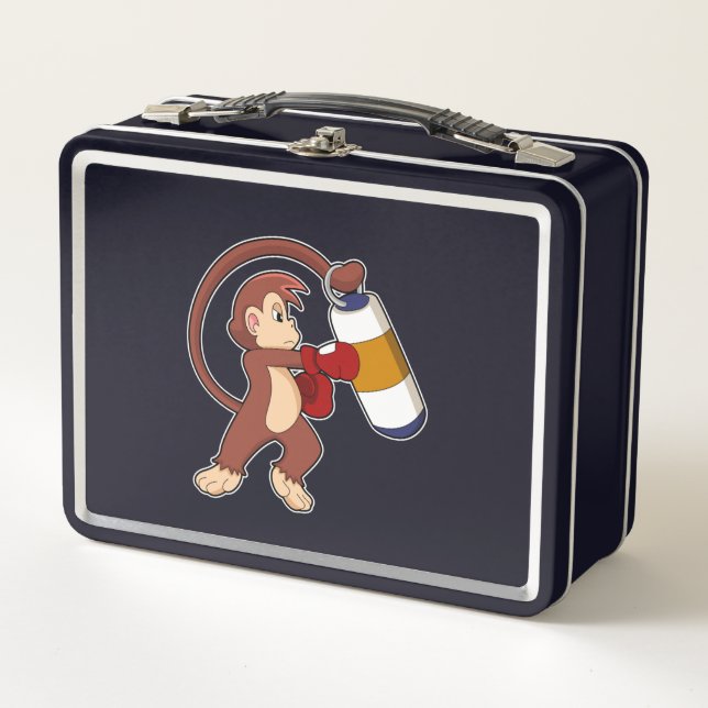 Monkey at Boxing with Punching bag Metal Lunch Box (Front)