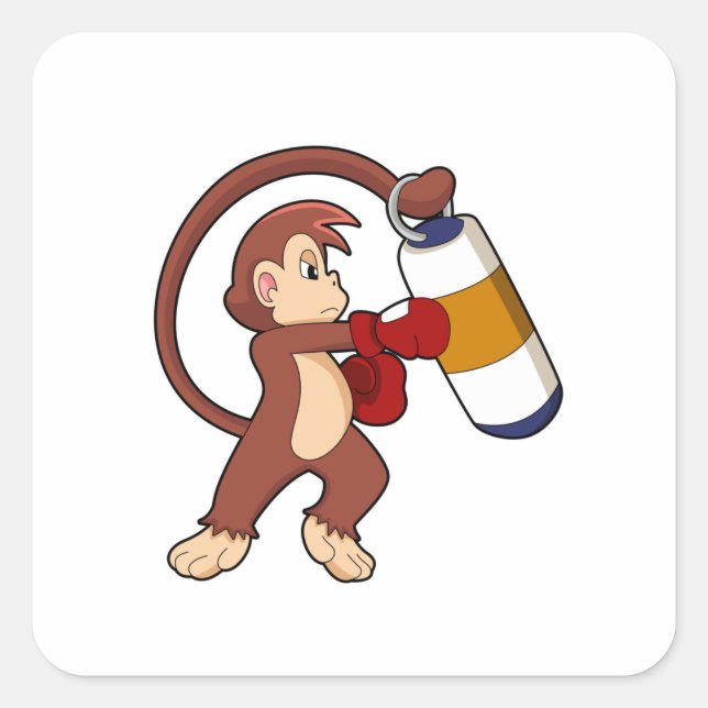 Monkey at Boxing with Punching bag Square Sticker (Front)