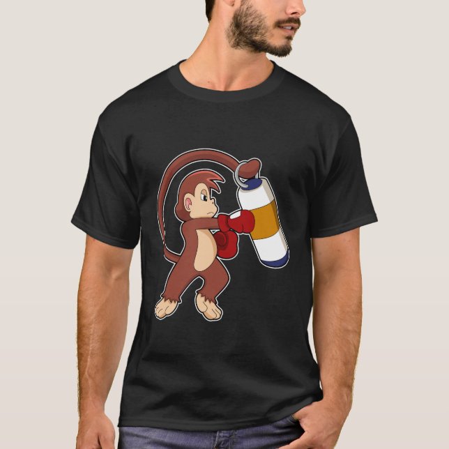 Monkey at Boxing with Punching bag T-Shirt (Front)