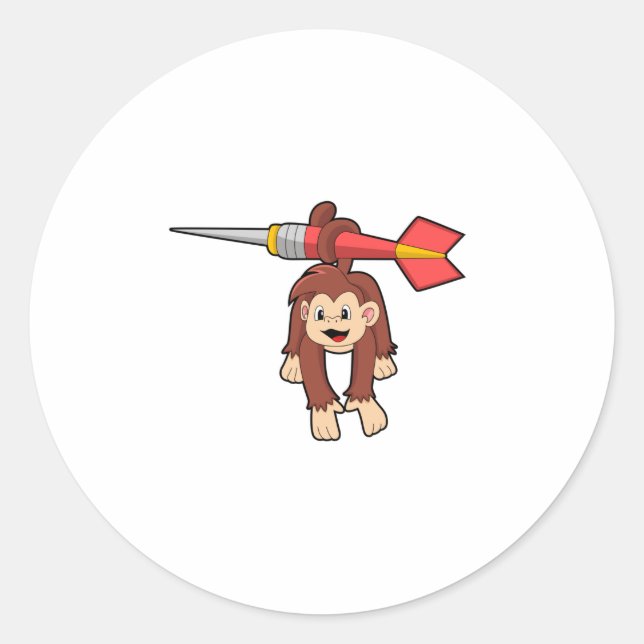 Monkey at Darts with Dart Classic Round Sticker (Front)