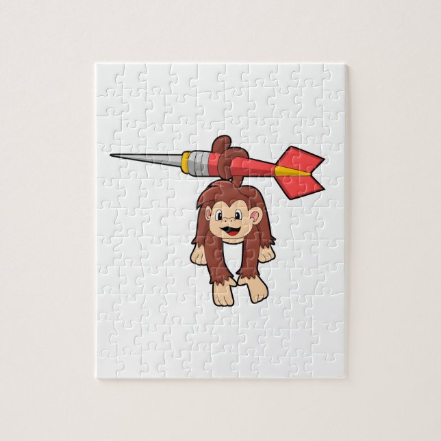 Monkey at Darts with Dart Jigsaw Puzzle (Vertical)