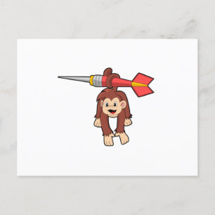 Monkey at Darts with Dart Postcard
