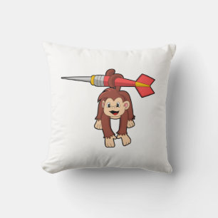 Monkey at Darts with Dart Throw Pillow