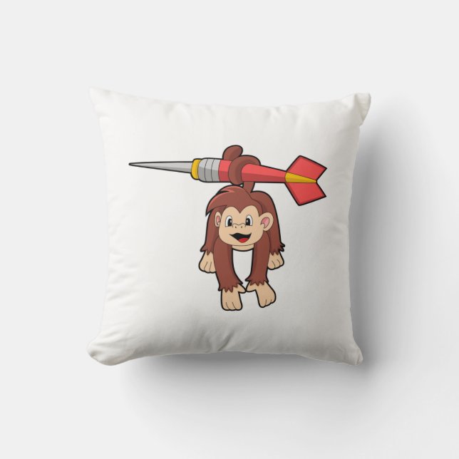 Monkey at Darts with Dart Throw Pillow (Front)