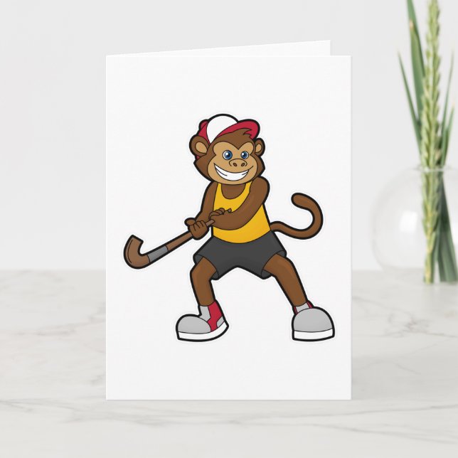 Monkey at Hockey with Hockey stick Card (Front)