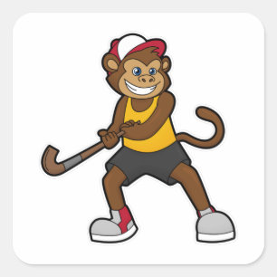 Monkey at Hockey with Hockey stick Square Sticker
