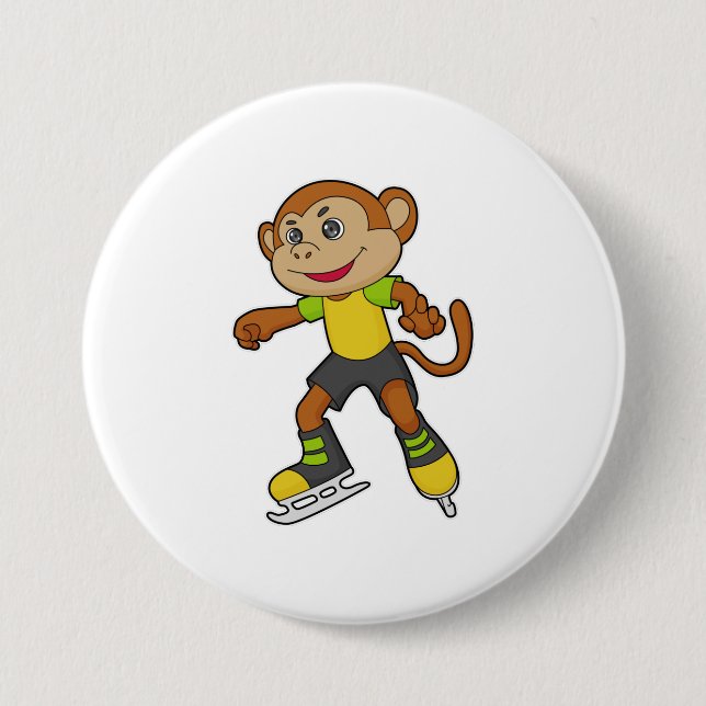 Monkey at Ice skating with Ice skates 3 Inch Round Button (Front)