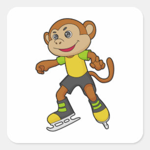 Monkey at Ice skating with Ice skates Square Sticker