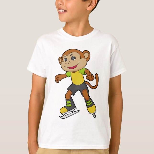 Monkey at Ice skating with Ice skates T-Shirt (Front)