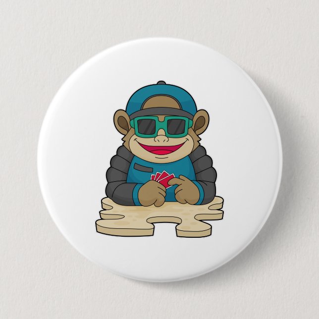 Monkey at Poker with Poker cards & Sunglasses 3 Inch Round Button (Front)