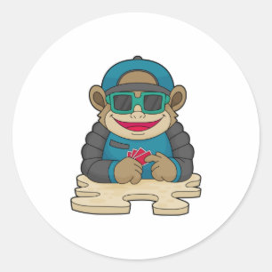 Monkey at Poker with Poker cards & Sunglasses Classic Round Sticker