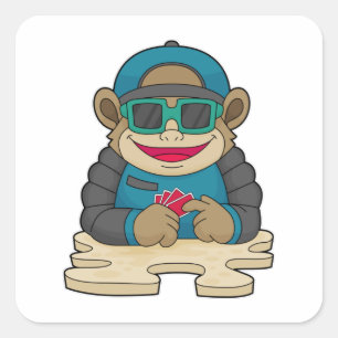 Monkey at Poker with Poker cards & Sunglasses Square Sticker