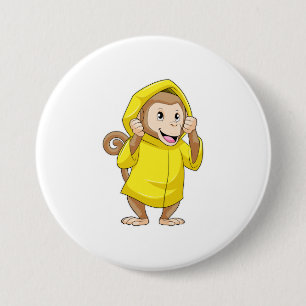 Monkey at Raining with Raincoat 3 Inch Round Button