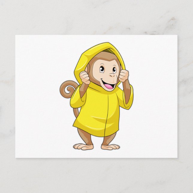 Monkey at Raining with Raincoat Postcard (Front)