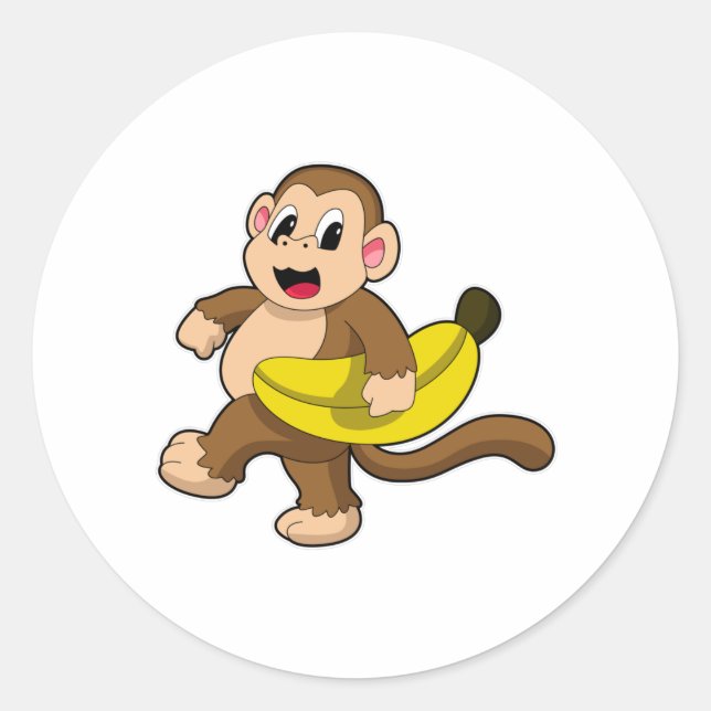Monkey at Running with Banana Classic Round Sticker (Front)