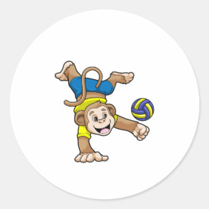 Monkey at Sports with Volleyball Classic Round Sticker