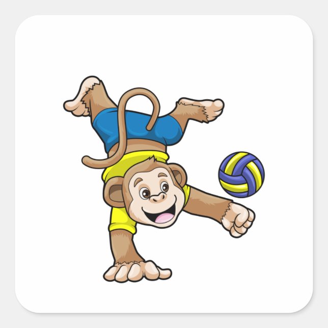 Monkey at Sports with Volleyball Square Sticker (Front)