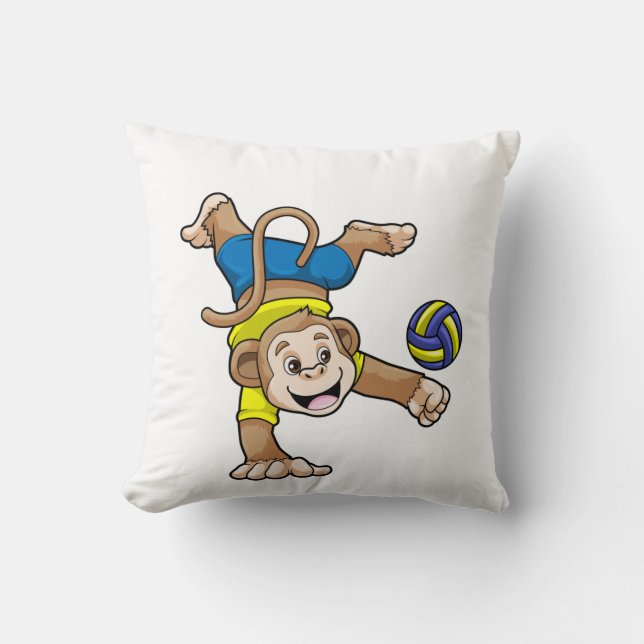Monkey at Sports with Volleyball Throw Pillow (Front)