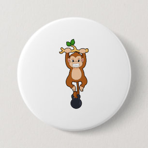 Monkey at Strength training with Dumbbell 3 Inch Round Button
