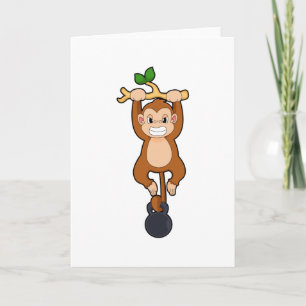 Monkey at Strength training with Dumbbell Card