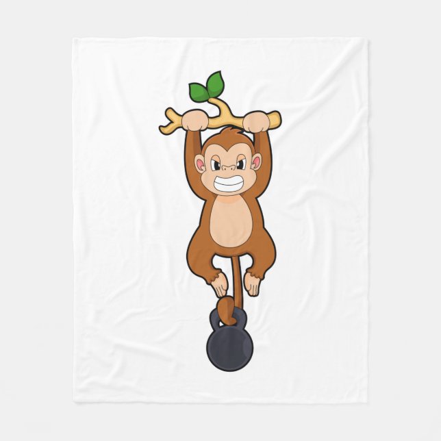 Monkey at Strength training with Dumbbell Fleece Blanket (Front)