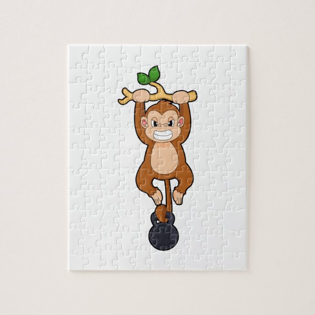 Monkey at Strength training with Dumbbell Jigsaw Puzzle (Vertical)