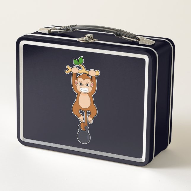 Monkey at Strength training with Dumbbell Metal Lunch Box (Front)
