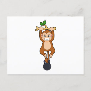 Monkey at Strength training with Dumbbell Postcard