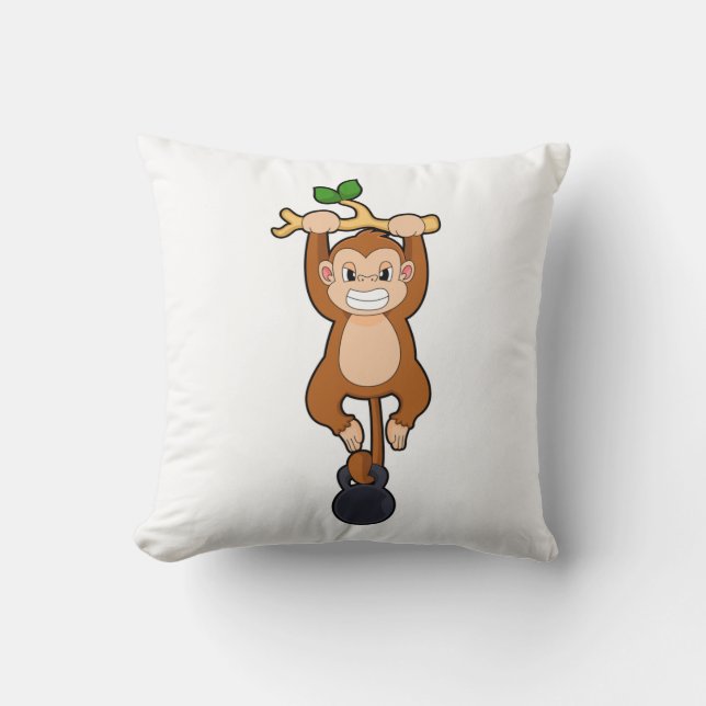 Monkey at Strength training with Dumbbell Throw Pillow (Front)