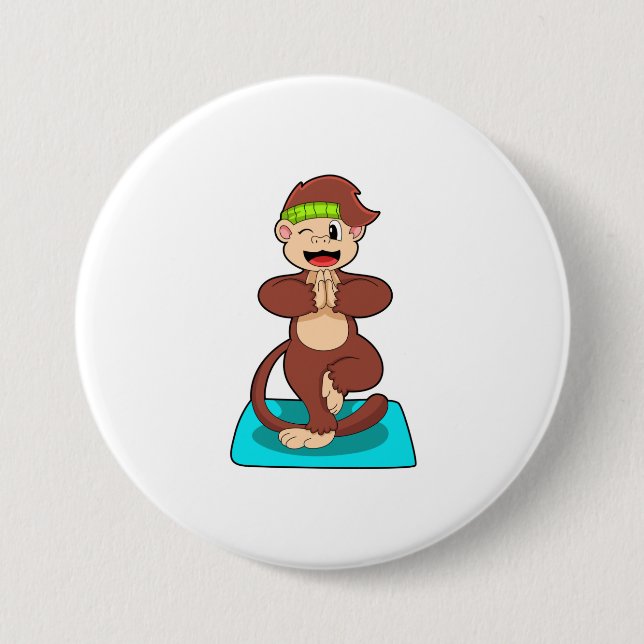 Monkey at Yoga in Standing 3 Inch Round Button (Front)