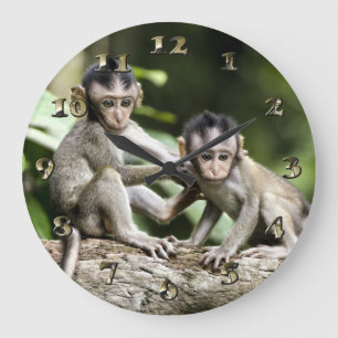 Monkey Babies in Nature Large Clock