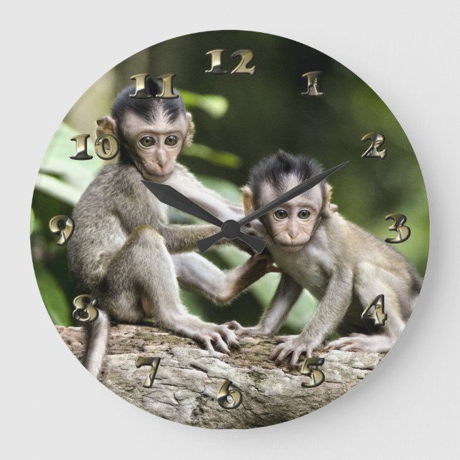 Monkey Babies in Nature Large Clock (Front)