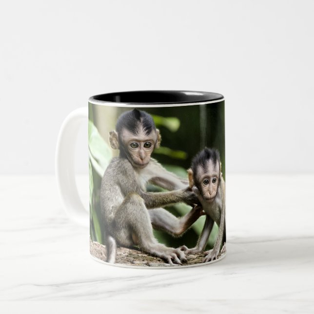 Monkey Babies in Nature Two-Tone Coffee Mug (Front Left)