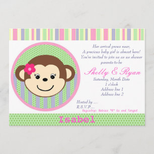 Monkey Baby Girl Shower Invitation