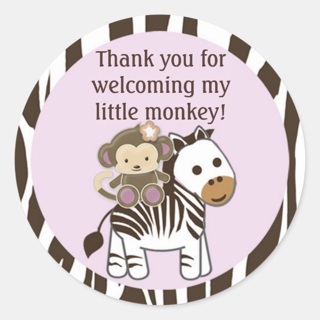 Monkey Baby Shower blank labels/seals CJ-O #03 Classic Round Sticker (Front)