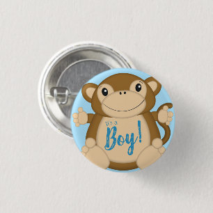 Monkey Baby Shower Blue 1 Inch Round Button
