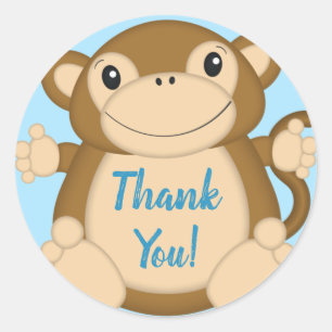 Monkey Baby Shower Blue Classic Round Sticker