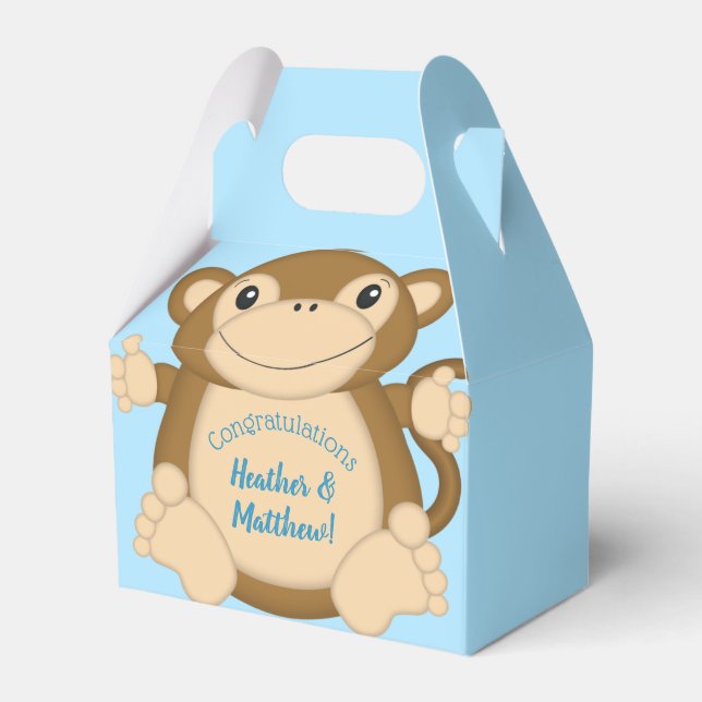 Monkey Baby Shower Blue Favor Box (Front Side)
