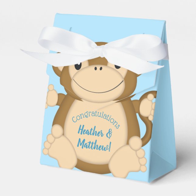 Monkey Baby Shower Blue Favor Box (Front Side)