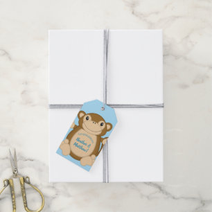 Monkey Baby Shower Blue Gift Tags