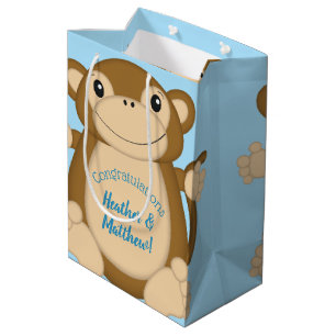 Monkey Baby Shower Blue Medium Gift Bag