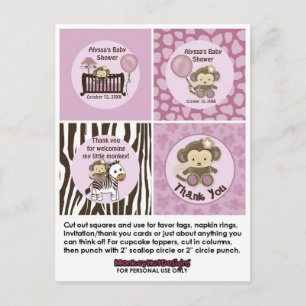 MONKEY Baby Shower Crib Cupcake Toppers Tags CJ-O Postcard
