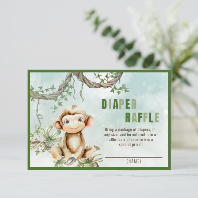 Monkey Baby Shower Diaper Raffle Enclosure Card (Standing Front)