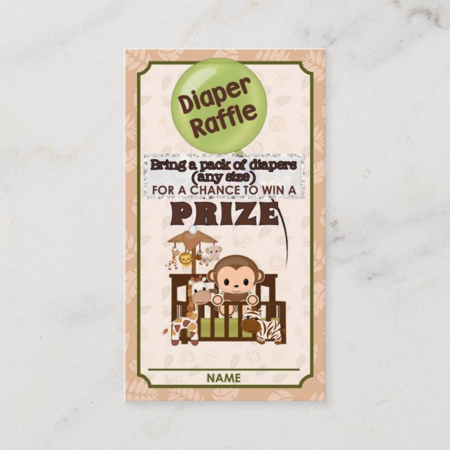 Monkey Baby Shower DIAPER RAFFLE TICKETS Nali NJM Enclosure Card (Front)