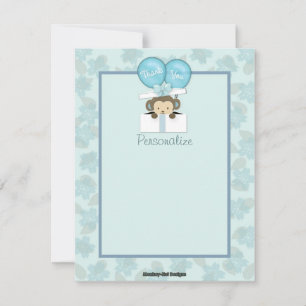 Monkey Baby Shower FLAT#2 Thank You BLUE Note Card